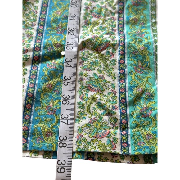 Vintage Green & Blue Floral Stripe House Dress Pockets Button Front Kaftan Sz M - Picture 5 of 8